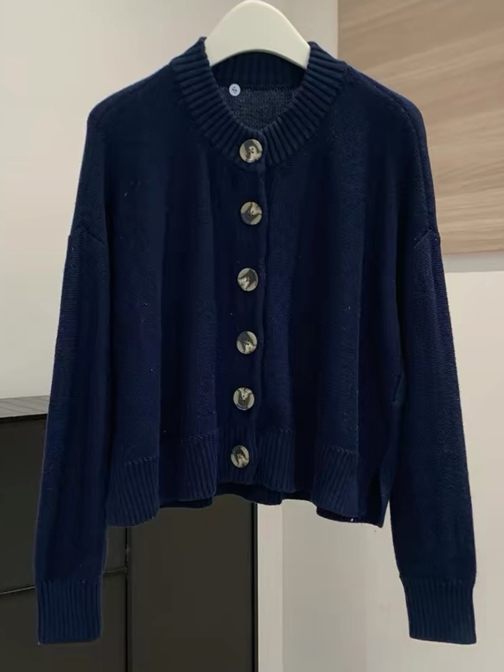 Quince 100% Organic Cotton Cropped Cardigan Navy Size L NWOT